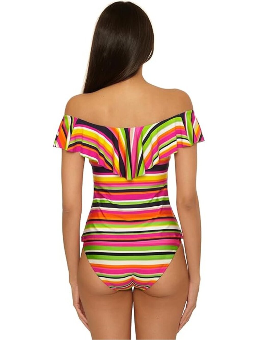 NWT New Trina Turk Ruffle Off Shoulder Swimsuit Top Only In Monaco Size 8 - Picture 2 of 9